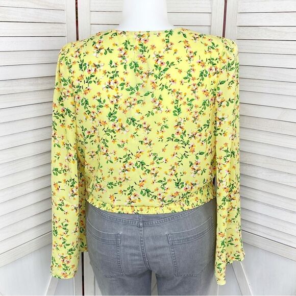 For The Republic Floral Bell Sleeve Surplice Blouse Yellow Large - Picture 5 of 13